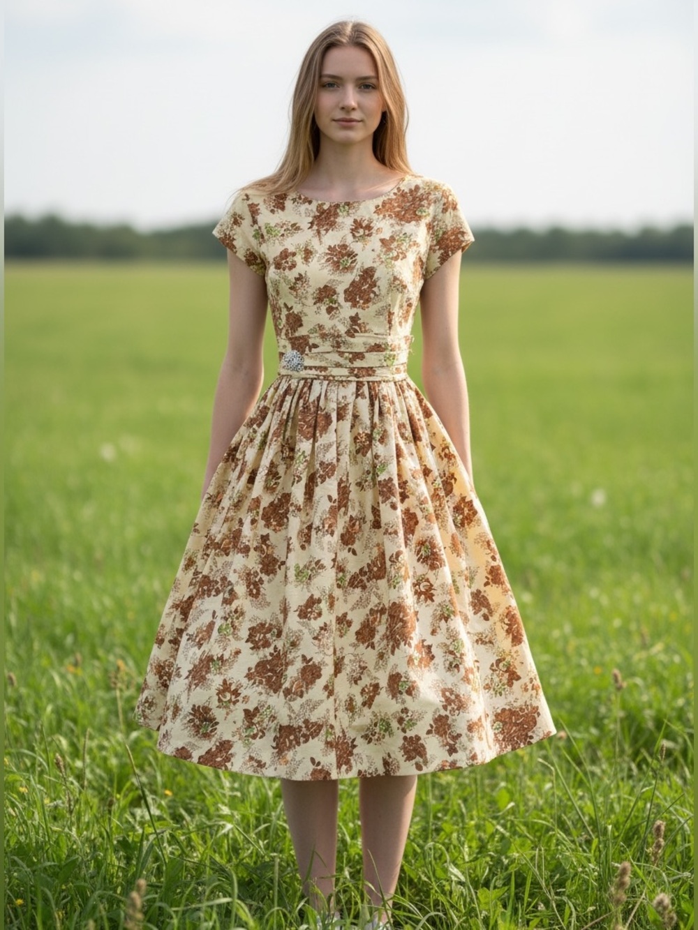 50s Deadstock Cotton Floral Full Skirt Party Dress / XS S